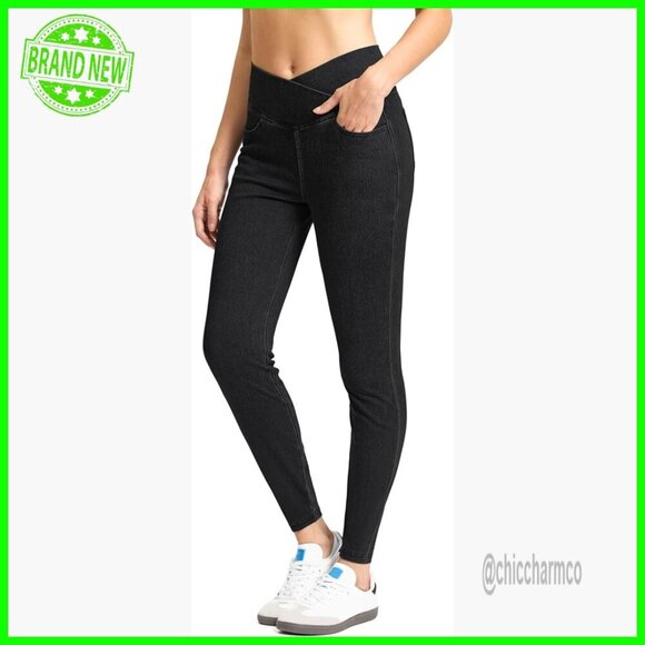 Denim - High Waisted Skinny Jeggings Tummy Control Stretchy Pull On Denim Leggings